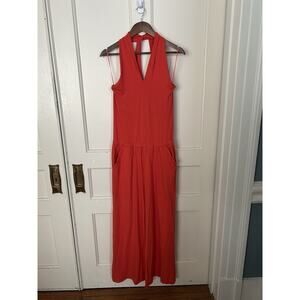 Pact Organic Cotton Halter Wide Leg Cropped Jumpsuit Womens Size Medium Orange
